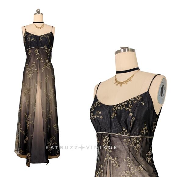 Nites Prom Dress Maxi Gown 10 Black Brown Fairy Goth Whimsigoth Vintage 90s Y2K - Picture 2 of 14